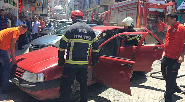 Rize'de bir anda alev alan otomobil korkuttu