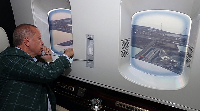 Erdoğan Rize Havalimanı inşaatını havadan inceledi