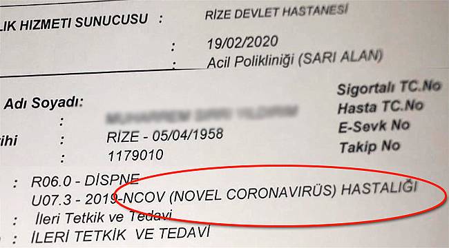 Rize'de Corona Virüsü şüphesi: 1 kişi tedavi altında