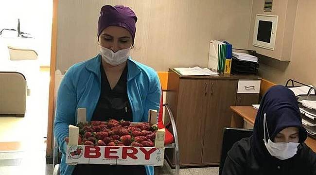 Rizeli esnaftan Sağlık Çalışanlarına çilek ikramı