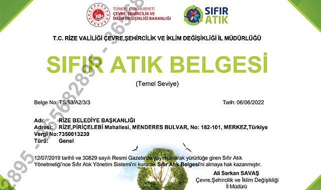 Rize Belediyesi "Sıfır Atık" belgesi aldı