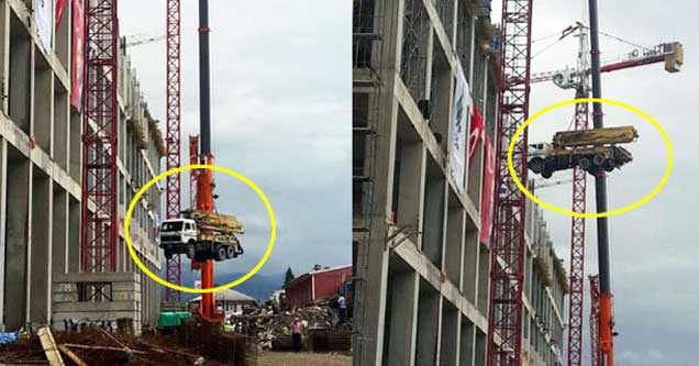 Rizeli beton mikserini 40 metre yükseğe taşıdı