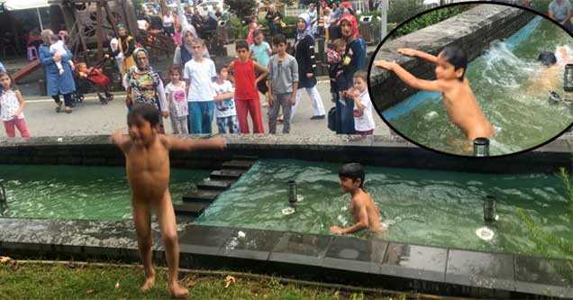 Rize'de Suriyeliler kirli havuzda yüzüyor