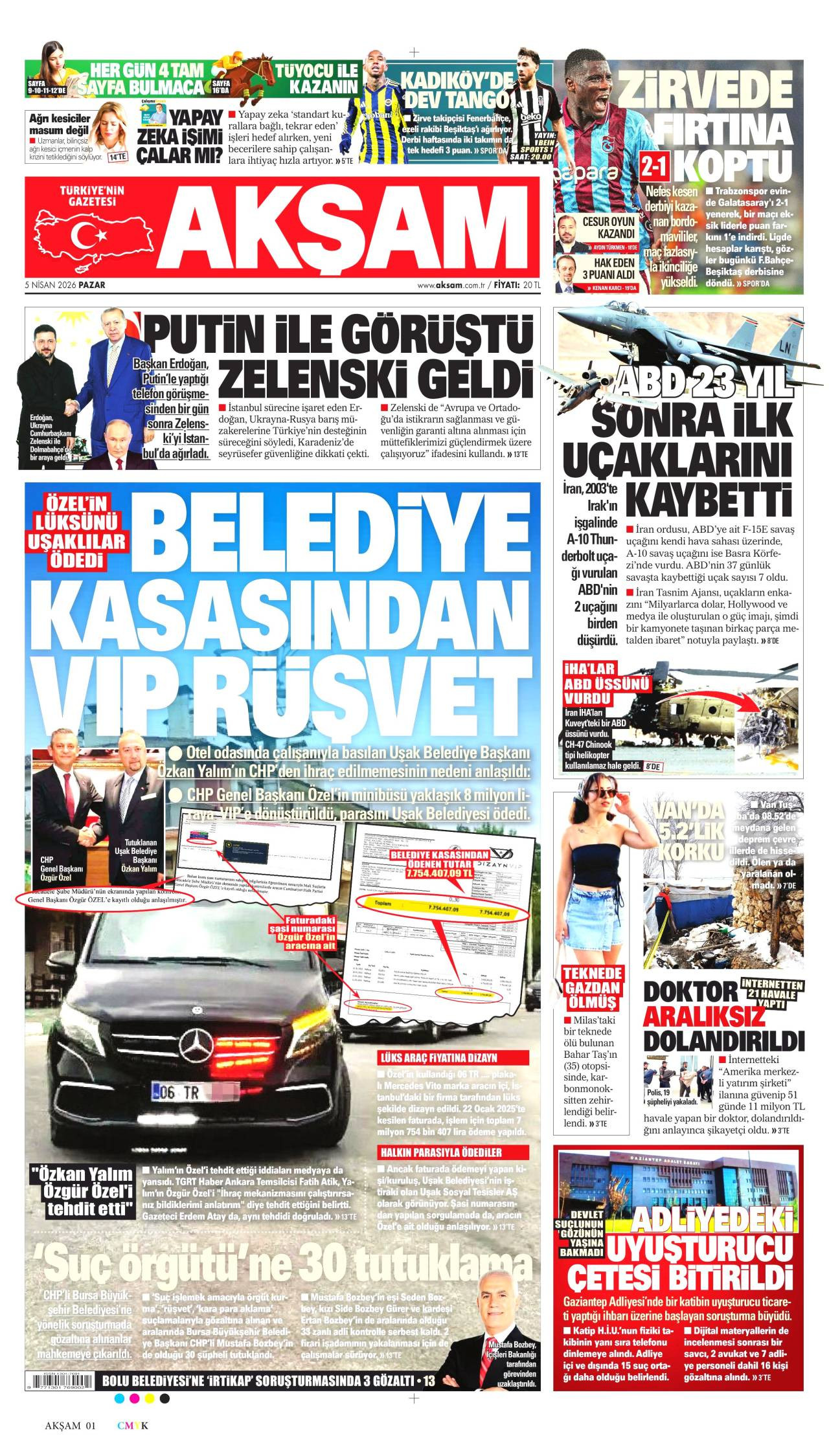 Akşam Gazetesi Gazete Manşeti