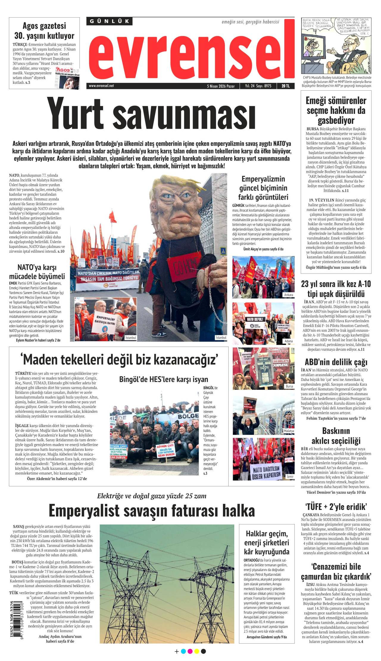 Evrensel Gazetesi Gazete Manşeti