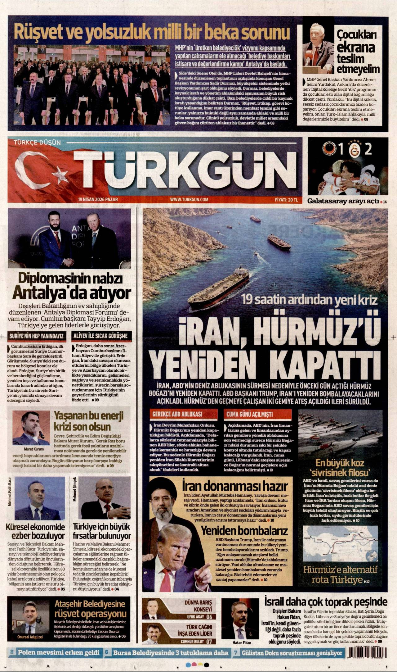 Türkgün Gazetesi Gazete Manşeti