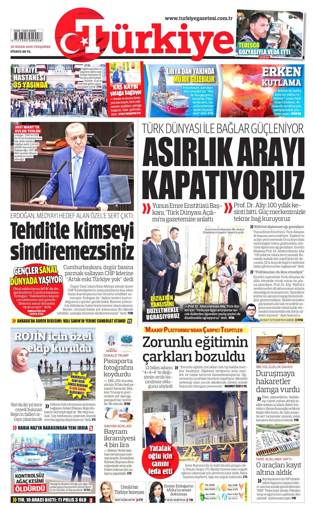 Türkiye Gazetesi Gazete Manşeti