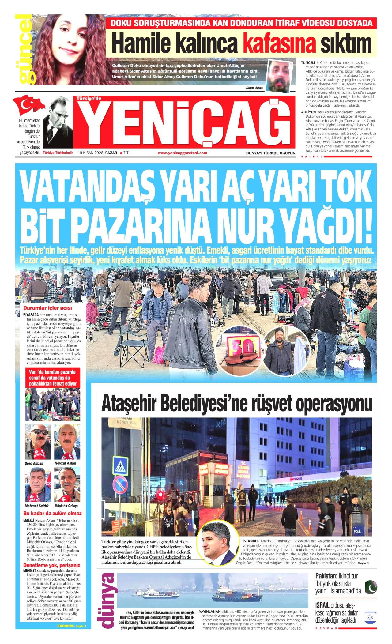 Yeniçağ Gazetesi Gazete Manşeti